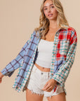 BiBi Color Block Plaid Button Down Shirt