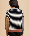 Annie Wear Striped Color Block Round Neck Sweater