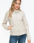 Snobbish PU Leather Biker Jacket with Side Zip Pockets