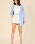 Lilou Wool Blended Cable Knit Cardigan in Light Blue