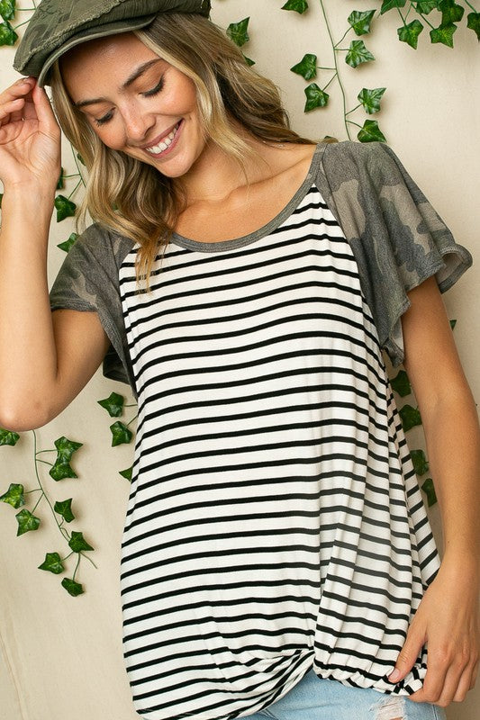 e Luna PLUS Striped Camo Twist Top