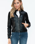 Snobbish PU Leather Zip Up Jacket with Pockets