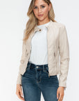 Snobbish PU Leather Zip Up Jacket with Pockets