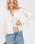 bytos Button Down Cropped Denim Jacket with Patch Pockets