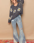 POL Floral Pattern Hooded High-Low Sweater