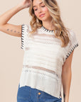 BiBi Stitch Edge Pointelle Side Slit Sweater Vest