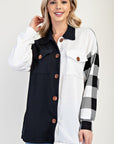 Celeste Full Size Plaid Contrast Button Up Shacket