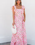 Floral Square Neck Ruffle Strap Maxi Dress