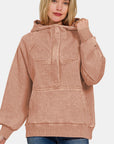 Zenana Acid Wash Fleece Kangaroo Hoodie