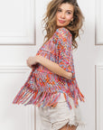 BiBi Open Front Fringed Crop Knit Cardigan