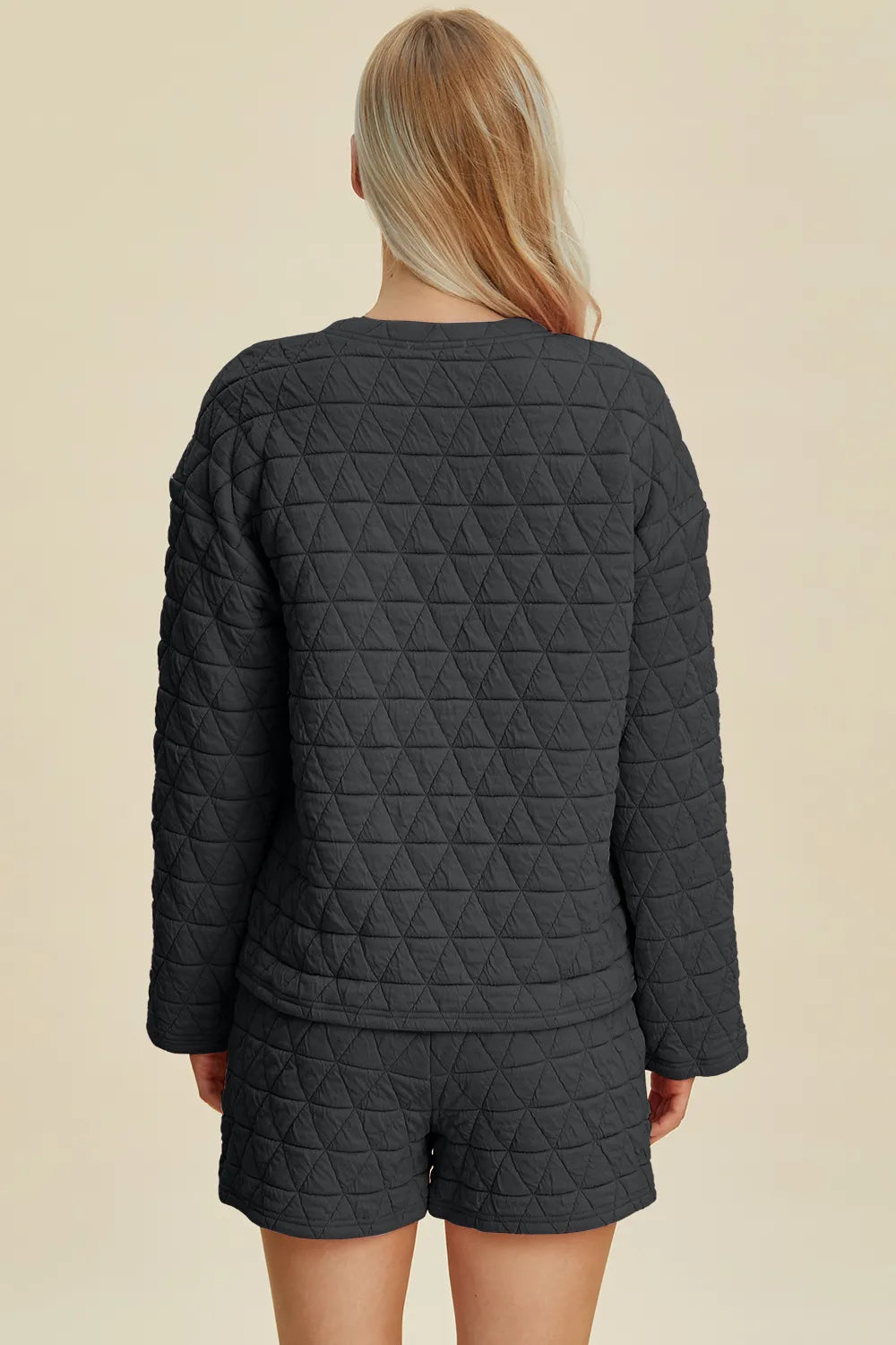 Double Take Textured Long Sleeve Top & Shorts Set