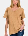 Zenana Full Size Washed Short Sleeve V-Neck T-Shirt