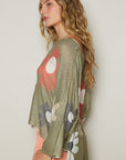 POL Flower Dropped Shoulder Long Sleeve Knit Top