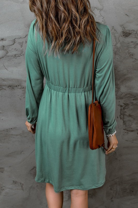 Solid Button-Up Scoop Neck Dress