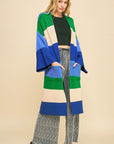 Davi & Dani Color Block Kimono Sleeve Open Front Cardigan