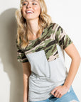 e Luna Plus Pin Stripe Camo Mix Pocket Top