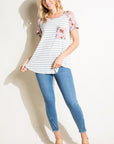 e Luna Striped Floral Mix Pocket Top