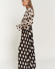 Davi & Dani Polka Dot Ruffled Long Sleeve Pleated Maxi Dress