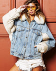 BiBi Detachable Faux Fur Collar Puffer Denim Jacket