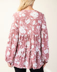 Celeste Full Size Tiered Floral V-Neck Long Sleeve Blouse