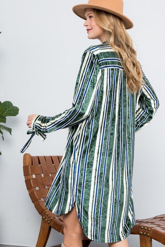 e Luna Striped Velvet Long Cardigan