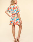 Haptics Tropical Floral Short Sleeve Tied Romper