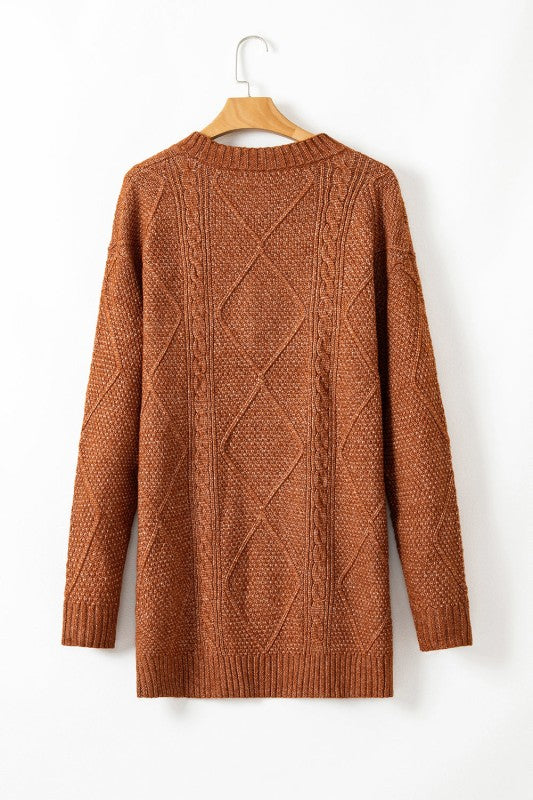 Cable Knit Drop Shoulder Sweater Dress