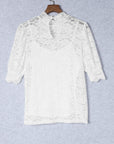 Floral Lace High Neck Puff Sleeve Blouse