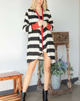 Jade By Jane Open Front Striped Draped Cardigan