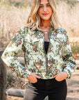 Floral Zip-Up Contrast Collared Jacket