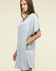 Zenana Woven Airflow V Neck T-Shirt Dress with Pockets