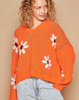 POL Floral Pattern Hooded High-Low Sweater