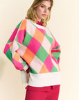 Davi & Dani Exposed Seam Color Block Dropped Shoulder Sweater