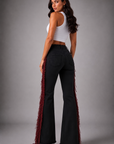 GJG Denim Texas Sun Black Bell Bottom Jeans with Burgundy Fringe