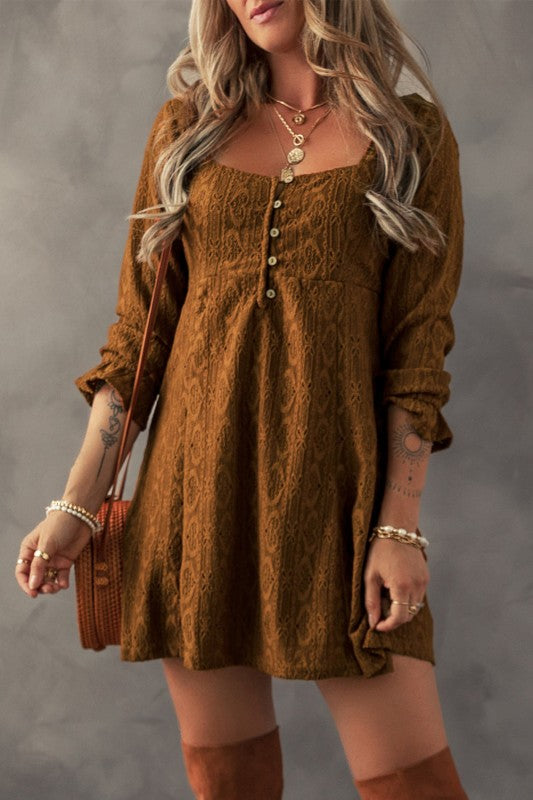 Elle Lace Crochet Buttoned Mini Dress
