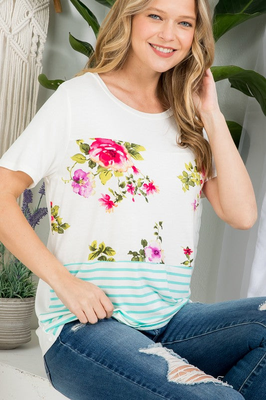 e Luna Floral Striped Mixed Top