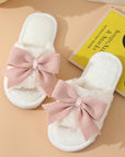 White Bow Knot Decor Open Toe Plush Slippers