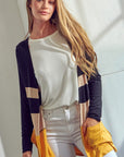 e Luna Solid Jersey Colorblock Cardigan