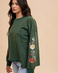 Annie Wear Embroidered Long Sleeve French Terry Top