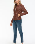 Snobbish Faux Leather Biker Jacket with Side Zip Pockets