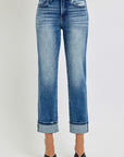 RISEN Full Size High Rise Crop Straight Roll Up Jeans