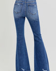 RISEN Full Size High Rise Distressed Raw Hem Flare Jeans