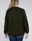 Zenana Plus Oversized Round Neck Raw Seam Melange Sweater