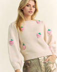 Davi & Dani Crochet Strawberry Round Neck Sweater