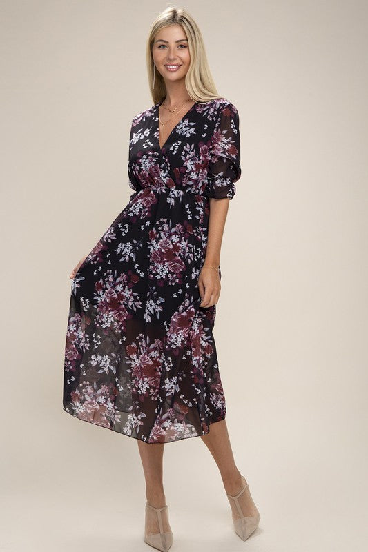 Floral Print  V Neck Maxi Dress - Online Only