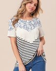 BiBi Printed Color Block Short Sleeve T-Shirt