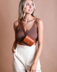 Mini Faux Leather Belt Bag with Gold Chain