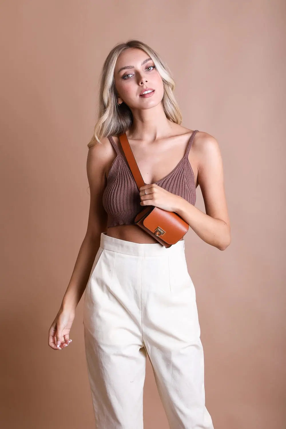 Mini Faux Leather Belt Bag with Gold Chain