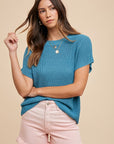 Annie Wear Round Neck Short Sleeve Sweater