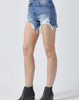 RISEN Raw Hem Asymmetrical Waist Denim Shorts